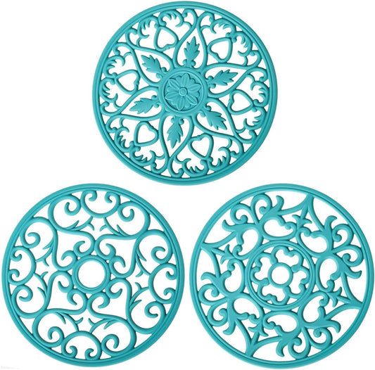 Smitchraft Silicone Trivets Hot Dishes, Pots & Pans, Hot Pads Kitchen Quartz Countertops, Pot Holders Trivet Mat, Non-Stick Heat Resistant Mats Counter & Table, Teal Kitchen Decor Accessories Set 3