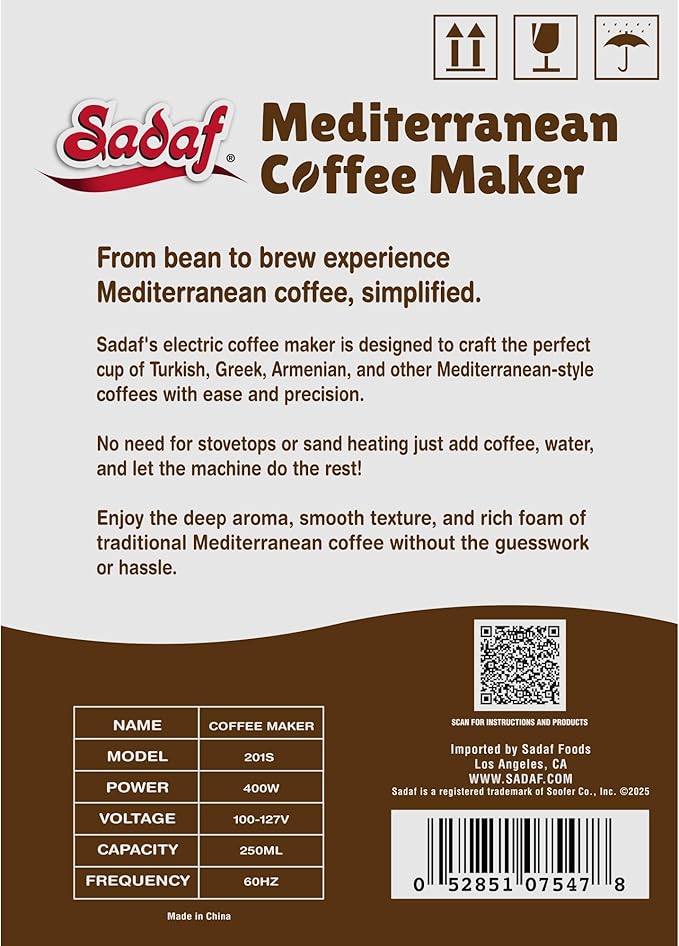 Sadaf One-Touch Mediterranean Coffee Maker – Electric Turkish, Greek, and Armenian Coffee Machine - Stainless Steel Coffee Maker - Foam Control & Overflow Sensor - 250ml, Red