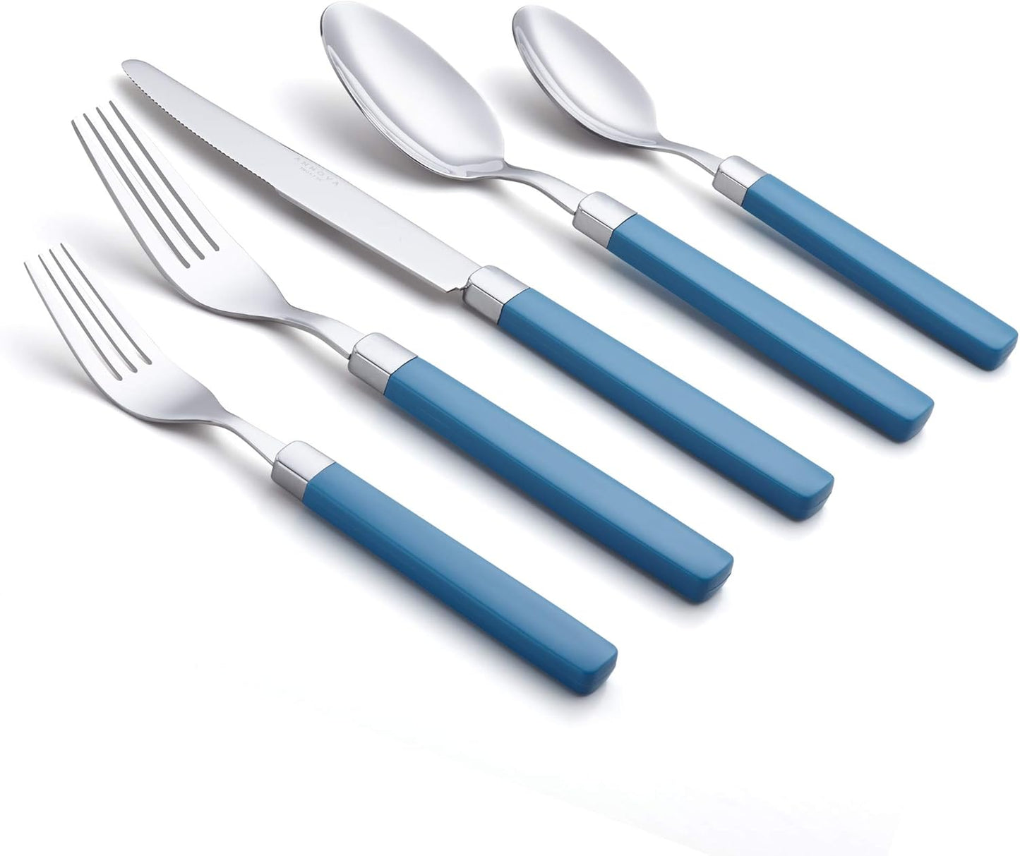 ANNOVA Silverware Set Stainless Steel Colorful Tableware Kitchen Flatware Set Utensils, Includes Dinner Knives, Forks, Spoons, Salad Forks & Dessert Spoons (Blue, 20 Pieces)
