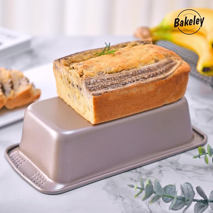 2Pcs - 8x4 Loaf Pan, Rectangle Baking Bread Loaf Pan Set, Non-Stick Carbon Steel, Mini Meatloaf Pan for Oven Baking, Cakes, Sourdough, Brownies, and Lasagna (8.6" x 4.8" x 2.8",Champagne Gold)