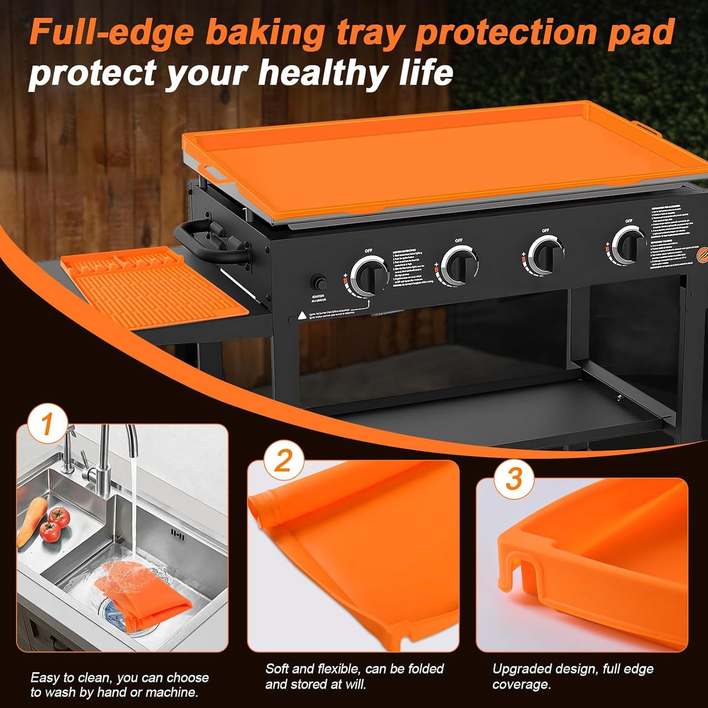 Griddle Cover Mat for Blackstone 28'' Food Grade Upgraded Silicone Griddle Mat Cover, Full Wrap-Around with Handle for Blackstone Accessories Prevent Dirt & Rust