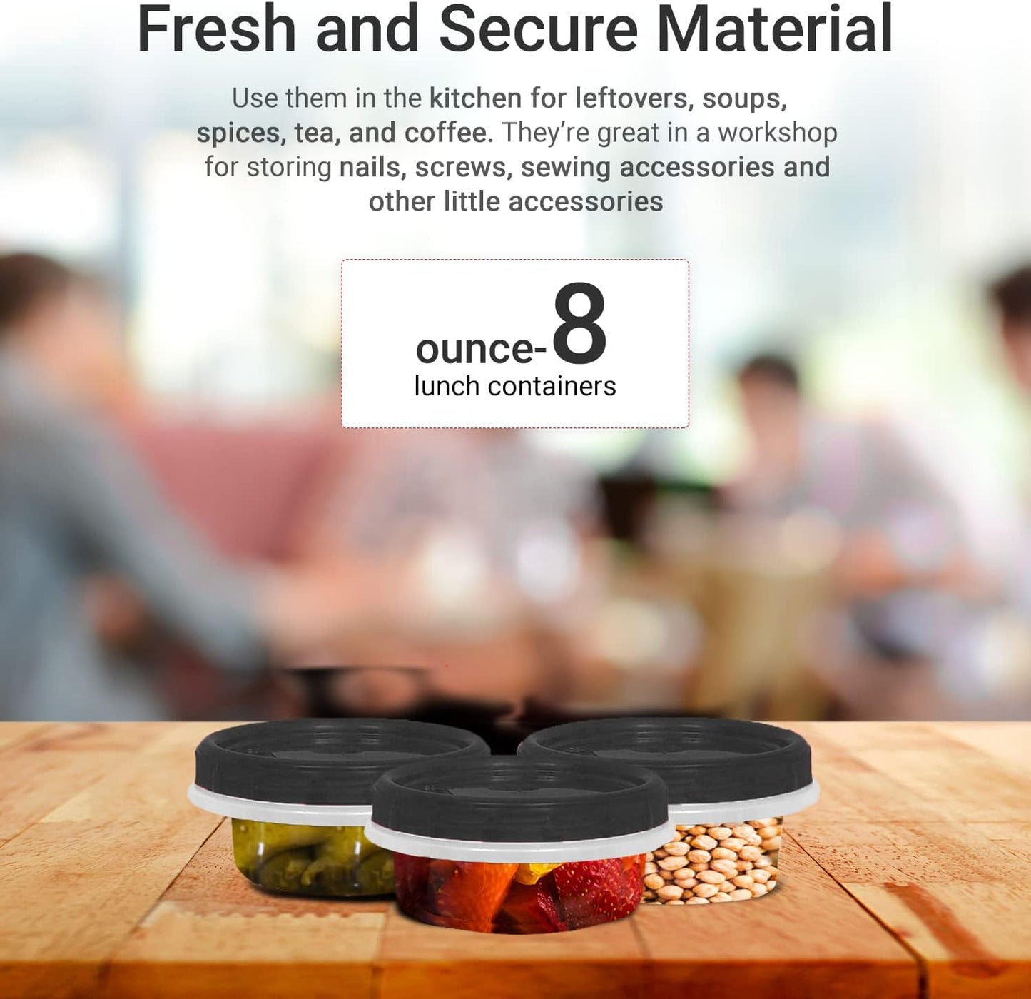 [Black - 12 Pk] Airtight Deli Containers with Lids Twist Lock Top Clear Food Storage for Meal Prep Snacks and Leftovers Freezer and Microwave Safe Stackable Leak-Resistant and 12 Pc. Set (8 Ounce)