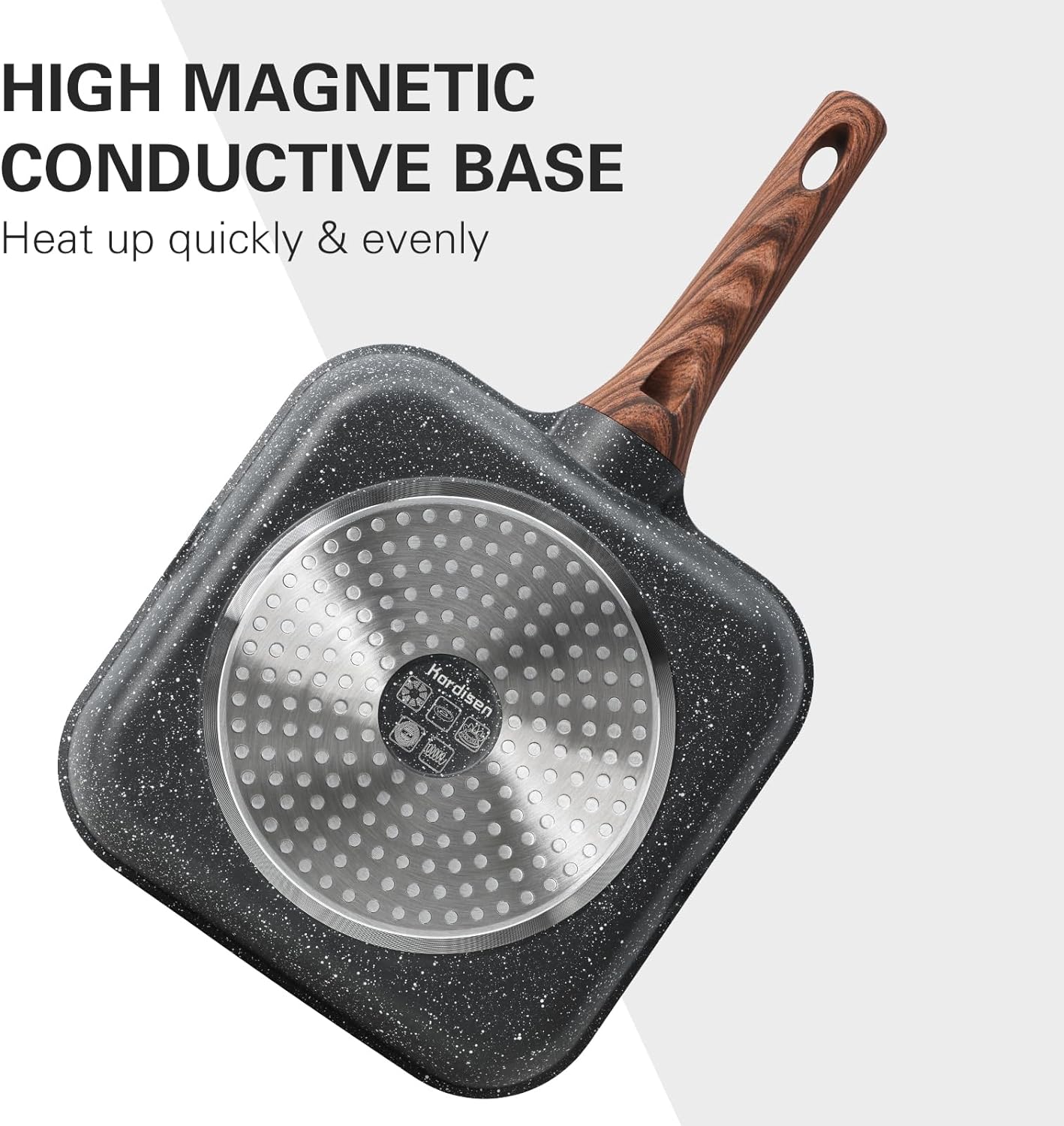 Kordisen Nonstick Grilling Pan with Lid for Stove Tops, 11 Inch Square Grill Pan for Indoor Cooking, Granite Coating Grill Skillet with Pour Spouts, Versatile Griddle, Induction Steak Pan, PFOA Free