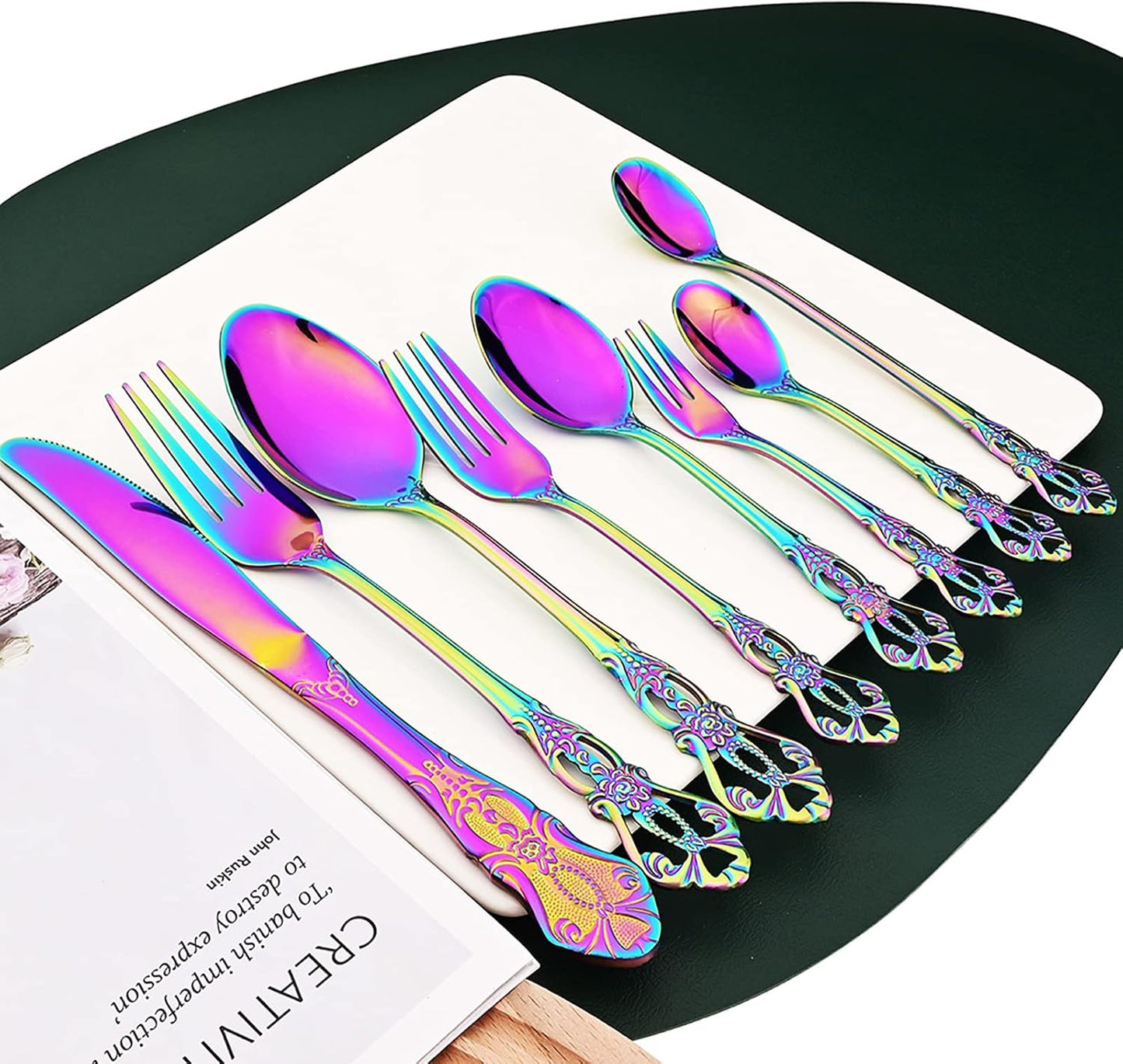 Royal 24-piece Rainbow Silverware Dinnerware, 18/10 Stainless Steel Luxury Flatware Service For 6 Include Knives/Forks/Spoons/Teaspoons, Mirror Polished Dishwasher Safe