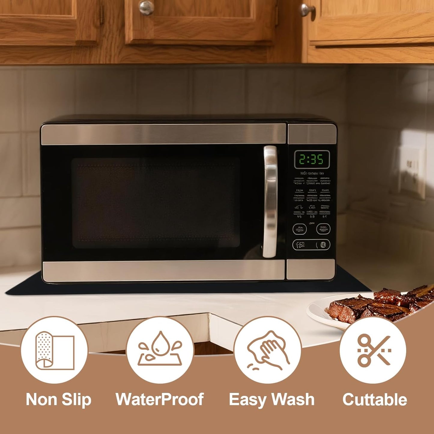 Silicone Heat Resistant Mats for Countertop, 2MM Extra Thick Mat for Kitchen Counter, Suitable for Airfryer, Microwave, Coffee Maker, Oven, Non Slip Hot Pad, Waterproof, Cuttable 19.3*14.57in, Black