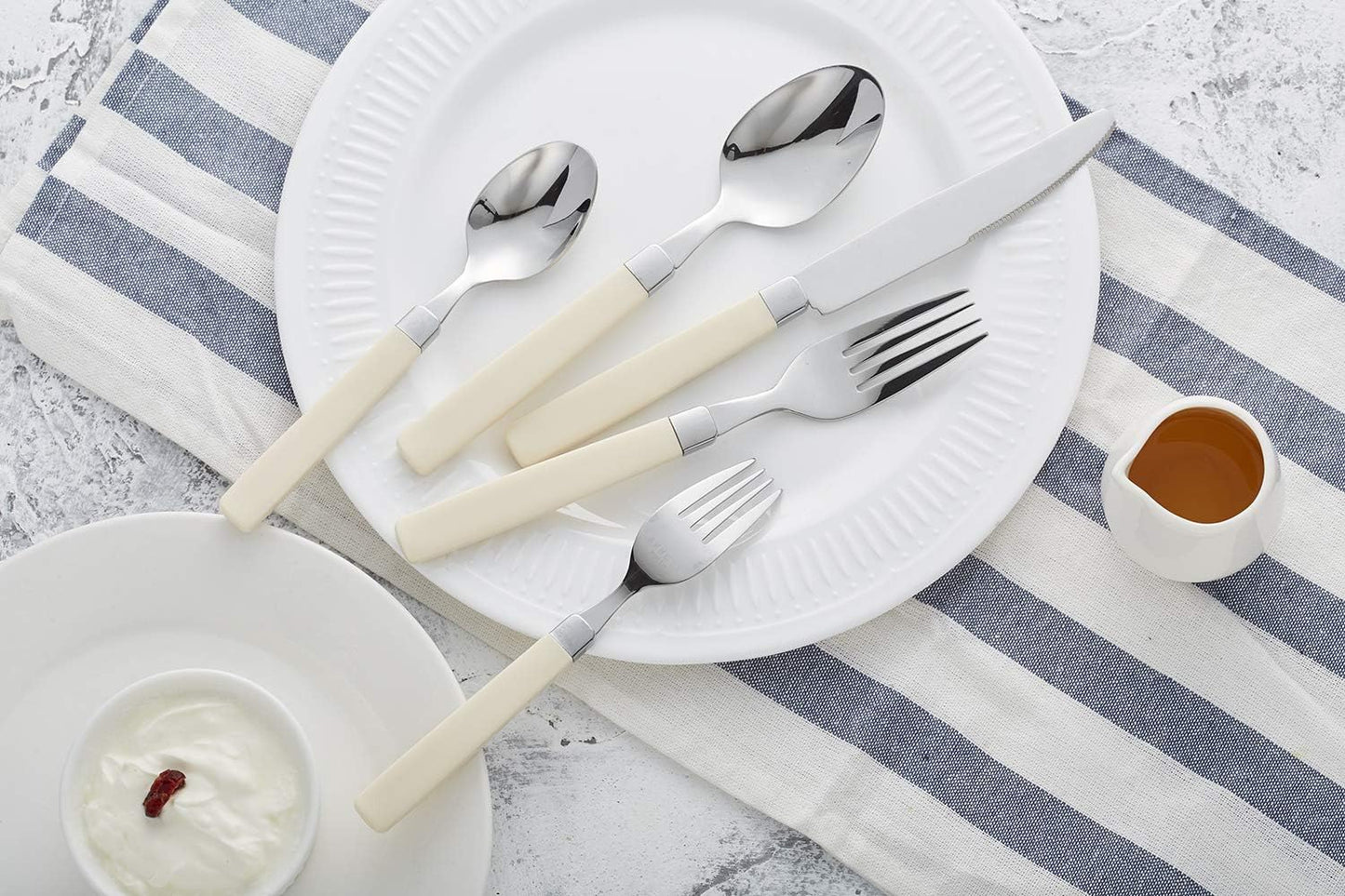 ANNOVA Silverware Set Stainless Steel Colorful Tableware Kitchen Flatware Set Utensils, Includes Dinner Knives, Forks, Spoons, Salad Forks & Dessert Spoons (Cream, 20 Pieces)