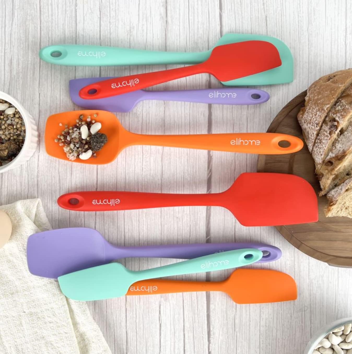 Elihome Chef Series 3 Piece Silicone Spatula Set - 600°F Heat Resistant Non Stick Rubber Kitchen Scraper Spatulas for Cooking, Baking, and Mixing – BPA Free and LFGB Certified Silicone (Orange)