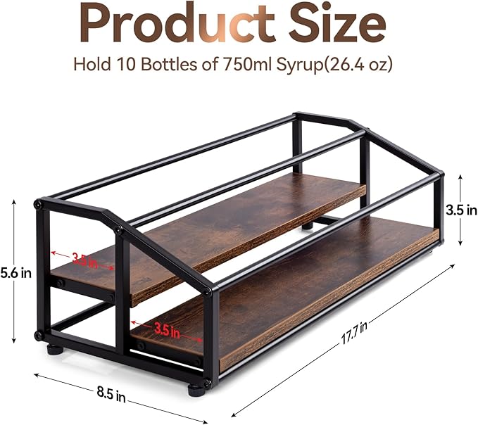 Coffee Syrup Organizer Rack, Liquor Bottle Display Shelf, 2 Tier 10 Syrup Bottles Holder Stand for Coffee Bar Kitchen Small Wine Rack for Family Storage for Syrup Wine Dressing