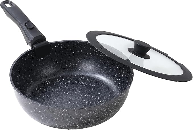 Frying Pan Set with Lid Nonstick Kitchen Cooking Pans 10” Skillets Pots and Pans Set with Detachable Handle Spatula Ladle Tong Induction Cookware Black 3.3QT and 10" Frying Pan Skillet