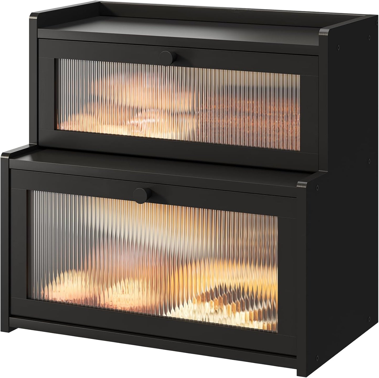 FILWH Bread Box for Kitchen Countertop Double Layer Large Corner Bread Box Capacity Bread Storage Bin Farmhouse Breadbox Container Organizer Cabinet Cupboard Black