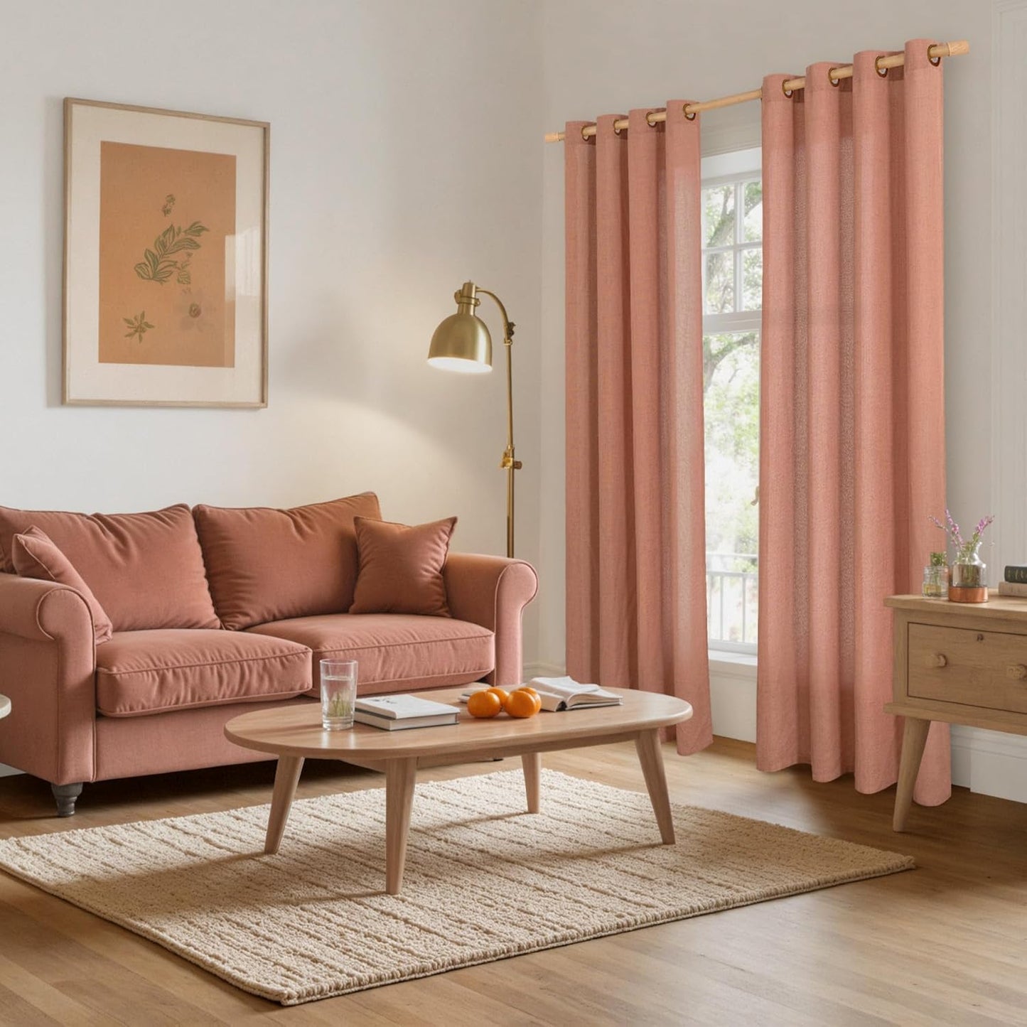 YoungsTex Terracotta Linen Curtains 84 Inches Long for Fall Decor, Burnt Orange Light Filtering Drapes with Bronze Grommet Privacy for Bedroom Living Room, 52 x 84 Inch, 2 Panels