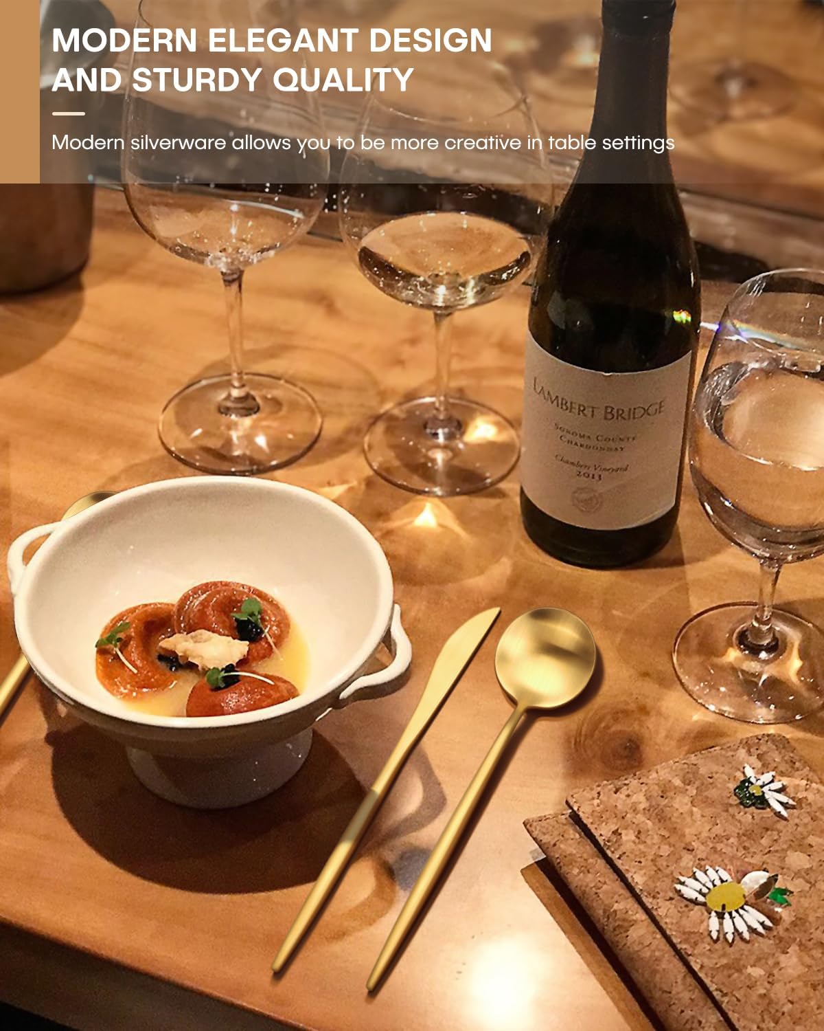 Gold Silverware Set,Ollex 60-Piece Modern Silverware Set for 12 with Knives Forks Spoons Matte Flatware Set Food-Grade Stainless Utensils Satin Finish Tableware Cutlery Set,Dishwasher Safe