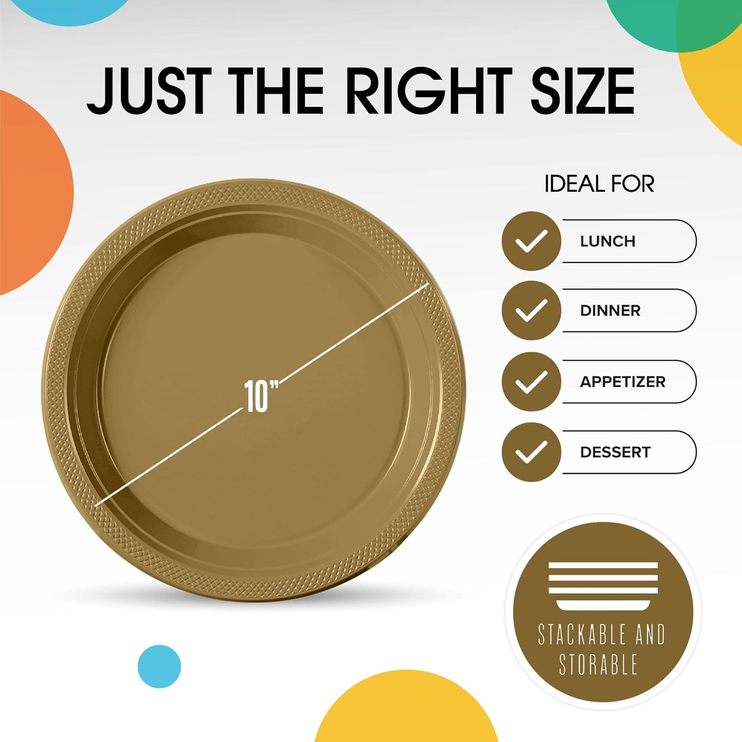 Exquisite Party Solids Gold Plastic Plates For Party Supplies 10" Gold Disposable Plates Heavy Duty 50 Pcs Plastic Dinnerware Sets Heavy Duty 350 GSM Disposable Dinnerware Set