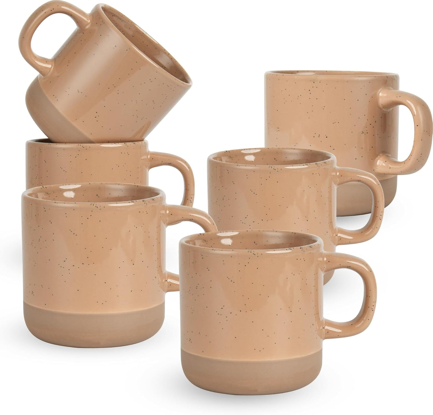 12oz Coffee Mug Set for 6, Tea Cups with Handle for Coffee, Tea, Cocoa, Milk (Cinnamon)
