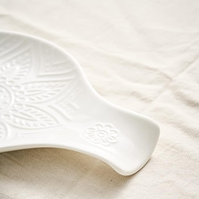 Ceramic Spoon Rest, 7.48 Inches Spoon Holder for Kitchen Counter, Kitchen Accessories, Dishwasher Safe, White