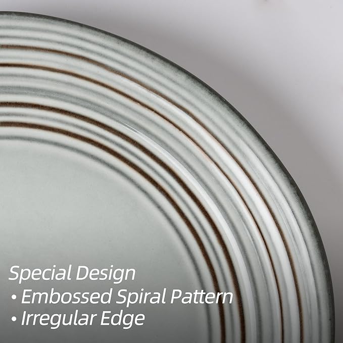 Famiware Plates and Bowls Sets 24-Piece Stoneware Dinnerware Sets, Dishes Set for 8, Hand-made Reactive Glaze Dish Set, Twilight Series, Ashy Blue