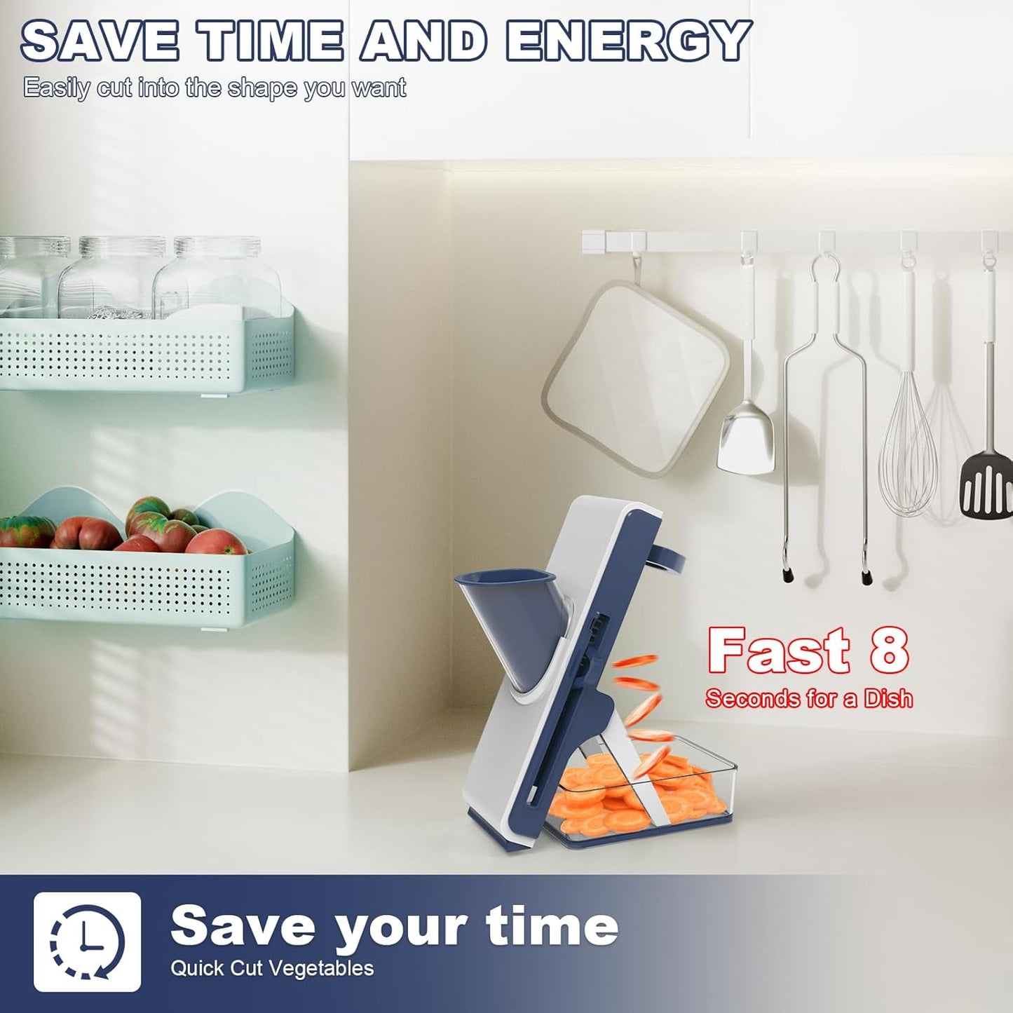 Mandoline Slicer for Kitchen - Vegetable Food Chopper, Cucumber Slicer, Detachable Easy to Clean Kitchen Chopping Artifact (White Blue)