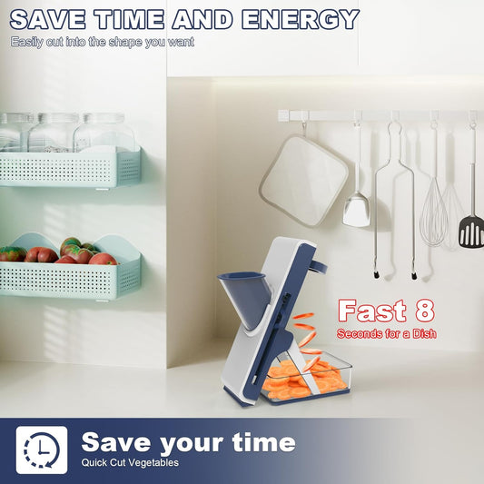 Mandoline Slicer for Kitchen - Vegetable Food Chopper, Cucumber Slicer, Detachable Easy to Clean Kitchen Chopping Artifact (White Blue)