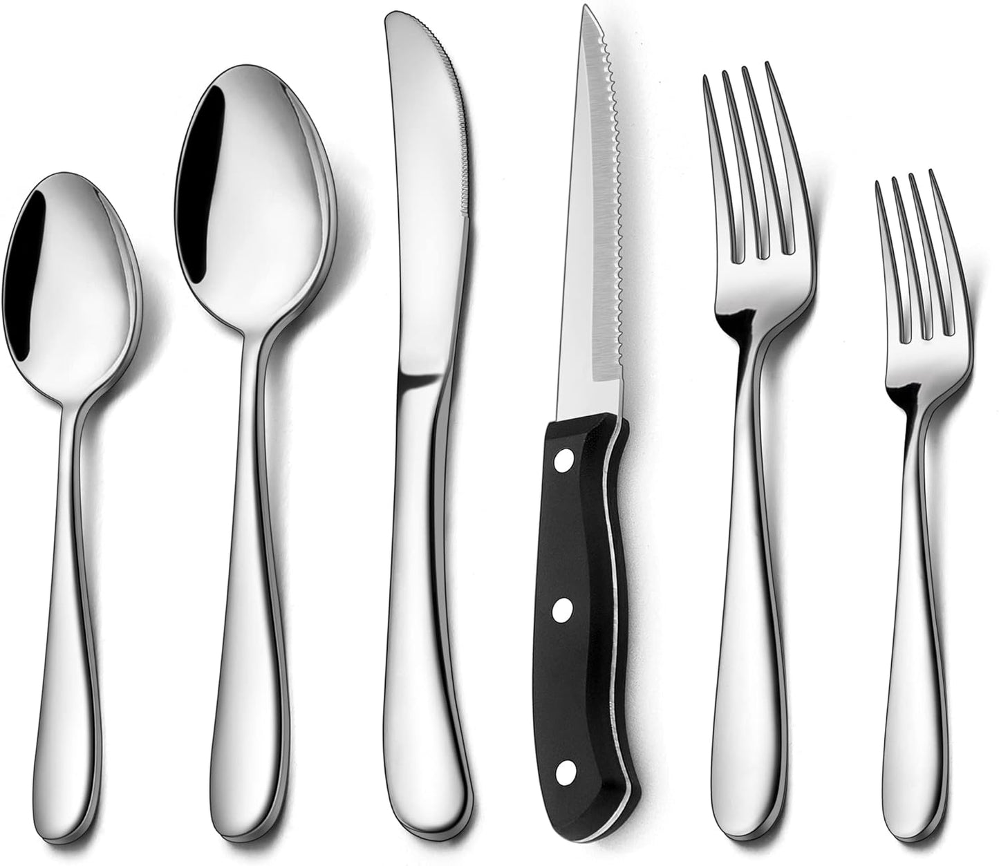 24-Piece Heavy Duty Silverware Set for 4, LIANYU Fancy Stainless Steel Flatware Set with Steak Knives, Thick Cutlery Eating Utensils Include Forks Knives Spoons, Mirror Finished, Dishwasher Safe