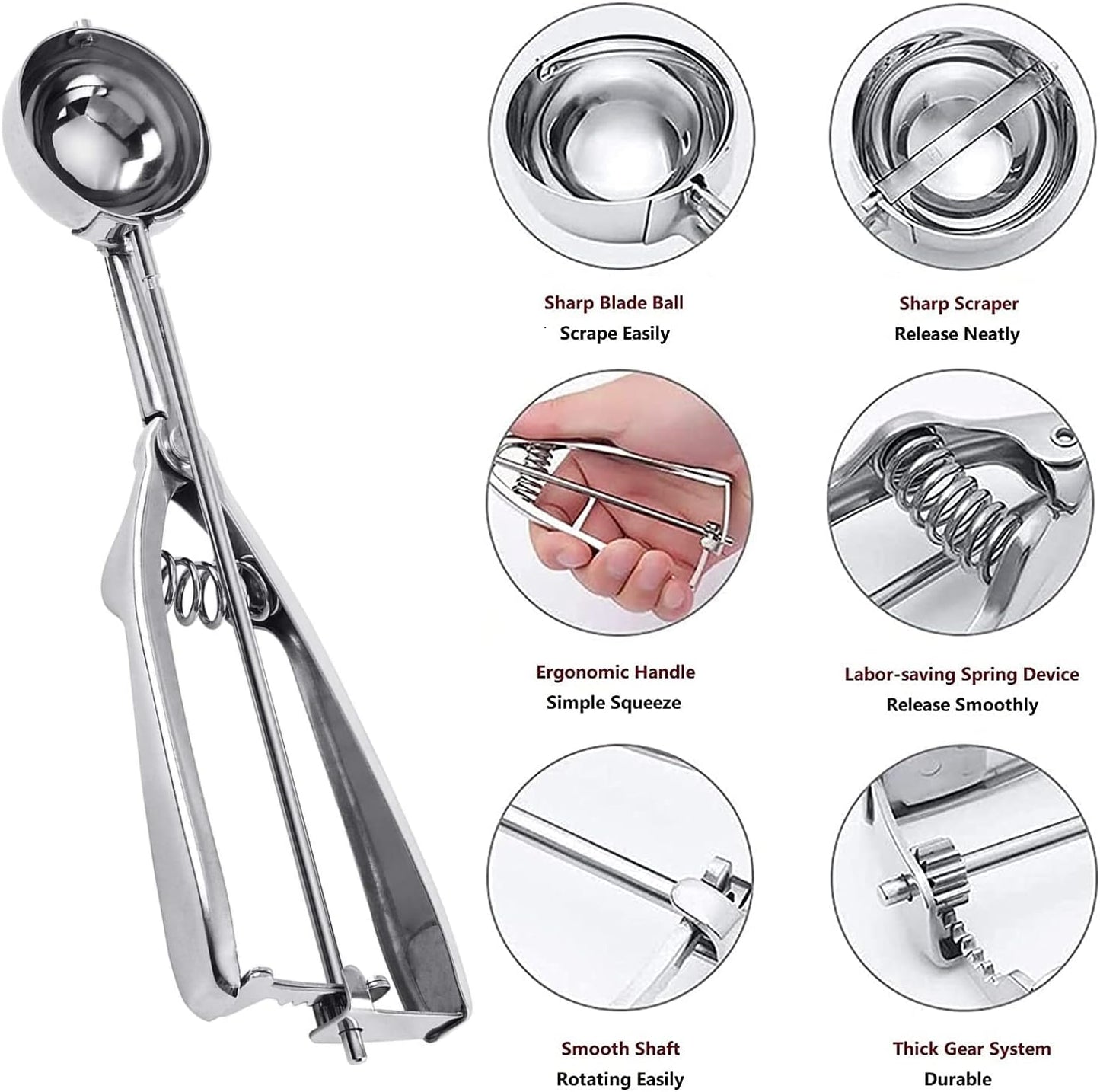 Ice Cream Scoop, 3Pcs Cookie Scoop Set, Stainless Steel Cookie Scoops for Baking Set of 3, Cookie Scooper for Baking, Ice Cream Scooper with Trigger Release, Cookie Dough Scoop