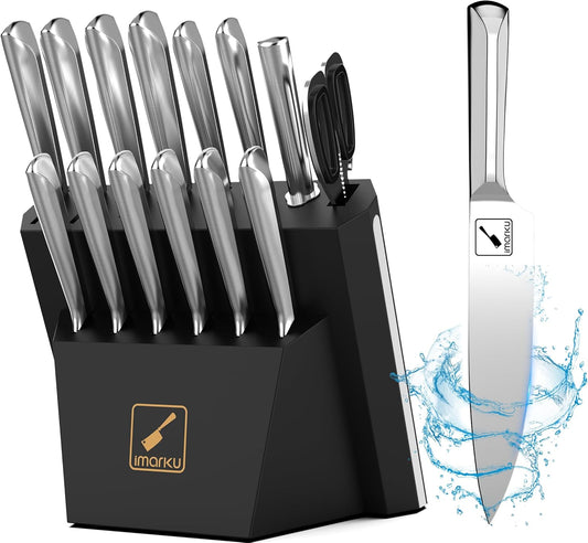 imarku® 15 PCS Kitchen Knife Set with Diamond Shaped Handle Dishwasher Safe Kitchen Knives Premium German High Carbon Stainless Steel Chef Knife Set, Father's Day Gifts