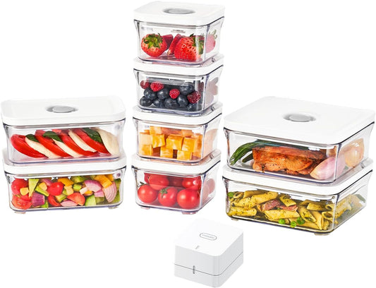 VAKUEN Premium Airtight Food Storage Containers, Mini 9P/SET include Vacuum Sealer, Smart One-Click Seal Lid, No Hinges, 100% Leak Proof, BPA-FREE, Dishwasher, Freezer & Microwave Safe