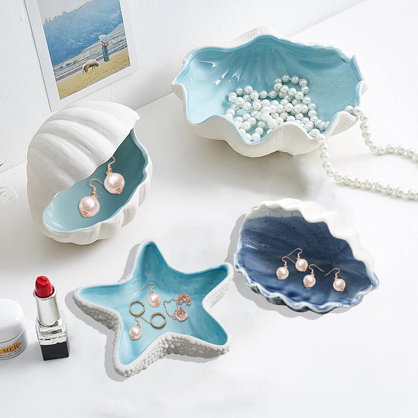 Shell Jewelry Dishes for Women Ceramic Key Bowls for Entry Table Jewelry Holder Trinket Tray Jewelry Plate Small Key Bowl for Entryway Table Table Decoration Supplies (H STYLE)