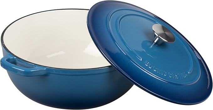 Enameled Cast Iron Dutch Oven Pot with Lid for Sourdough Bread Baking, Bread Dutch Ovens, Cooking Pots, 5 Quart, Lake Blue