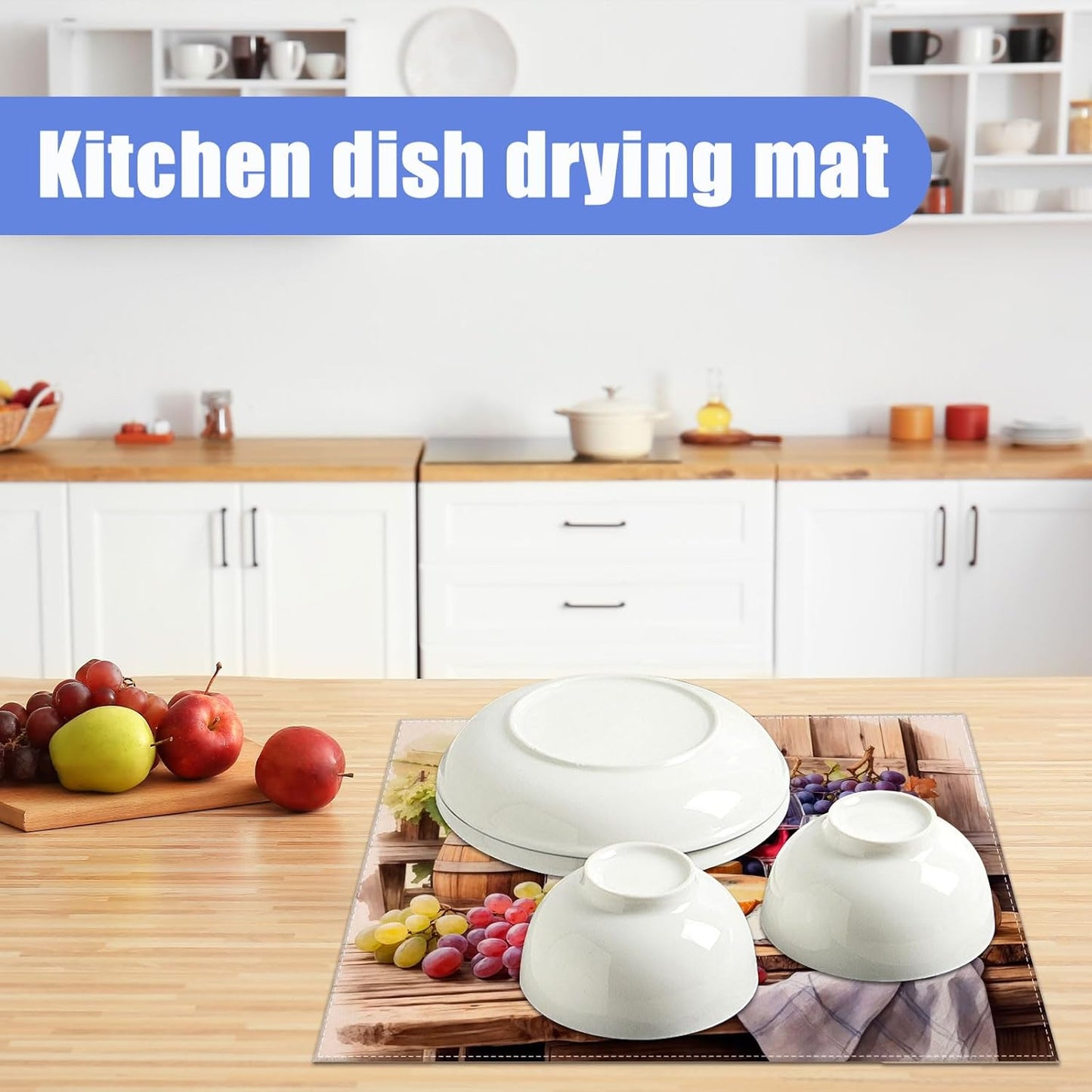 Vintage Red Wine Grape Dish Drying Mat for Kitchen Counter Drying Pad Absorbent Reversible Dish Drainer Rack Mats Draining Pad 18"x24"Inch