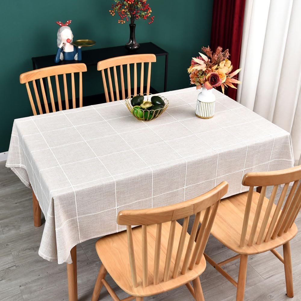 Heavy Duty Cotton Linen Table Cloth for Rectangle Table Rectangular Farmhouse Vintage Tablecloth Washable Rustic Table Cover (Linen, 52''x86'')