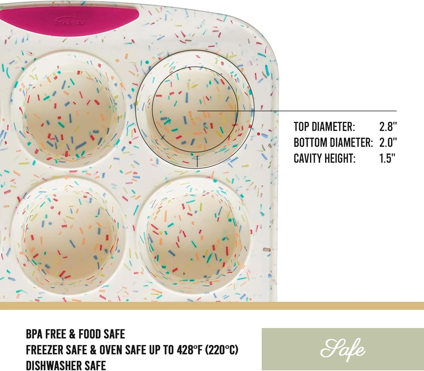 Trudeau Structured Silicone Muffin Pan, 12 Cup, Confetti/Fuschia