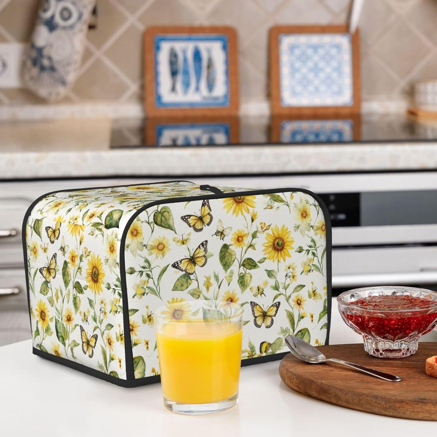 Toaster Cover 4 Slice Watercolor Sunflower Butterfly Kitchen Small Appliance Covers with Pockets Dust and Fingerprint Protection