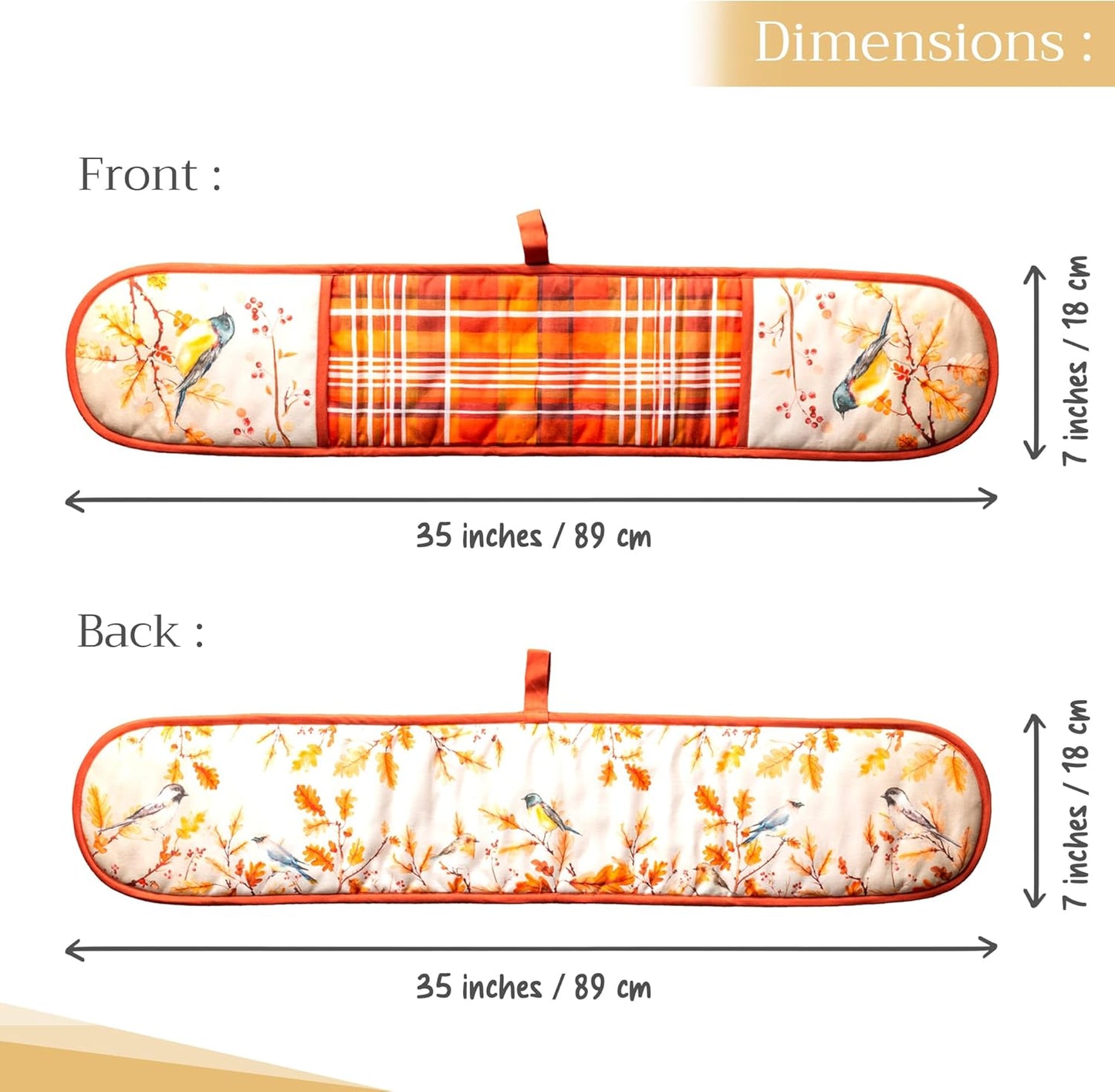 Maison d' Hermine Double Oven Mitt (7" x 35") 100% Cotton Heat Resistant BBQ Cooking Gloves with Loop for Thanksgiving Christmas Decorations Baking Cooking Barbeque Handling Hot Pan (Oak Leaves)