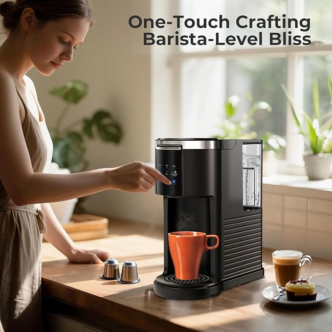 Single Serve Coffee Maker K Cup 2 in 1 Coffee Machine with Ground Coffee & Pods Coffee, 6 to 14 Oz Brew Sizes,Mini One Cup Drip Coffee Maker with Auto Cleaning & Shut Off, Black