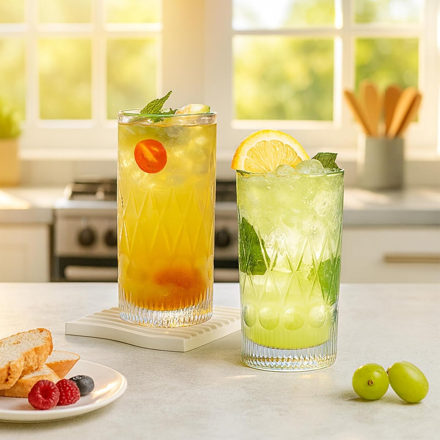 YULEER Drinking Glasses Set of 8, Glassware Drink Set, 4pcs 12oz Highballs and 4pcs 10oz Whiskey Glasses, Crystal Glass Cups Dishwasher Safe for Juice, Cocktail, Beer, and other Beverages