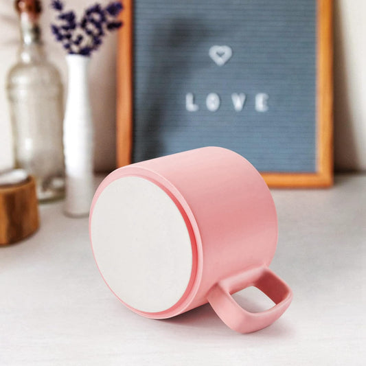 VOBAGA Coffee Mug 11 oz Tea Cup with Flat-Bottom Warming Coffee Milk for Office and Home（Pink
