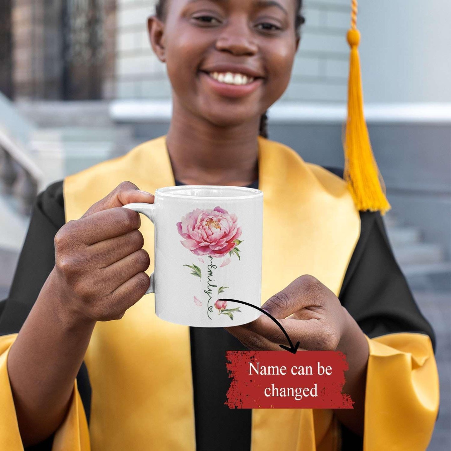 Flower Design Mug With Custom Name, Unique Peony Flower Ceramic Cup, Customized Flower Lover Coffee Mug, Personalized Peony Themed Decorative Cup, Novelty Peony Accent Mug 11oz 15oz