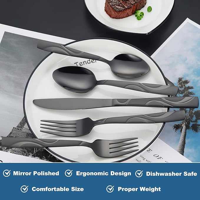 40-Piece Stainless Steel Flatware Set - Heavy Duty 430 Stainless Steel Cutlery Set, Include Knives, Forks, and Spoons for 8 People, Dishwasher Safe