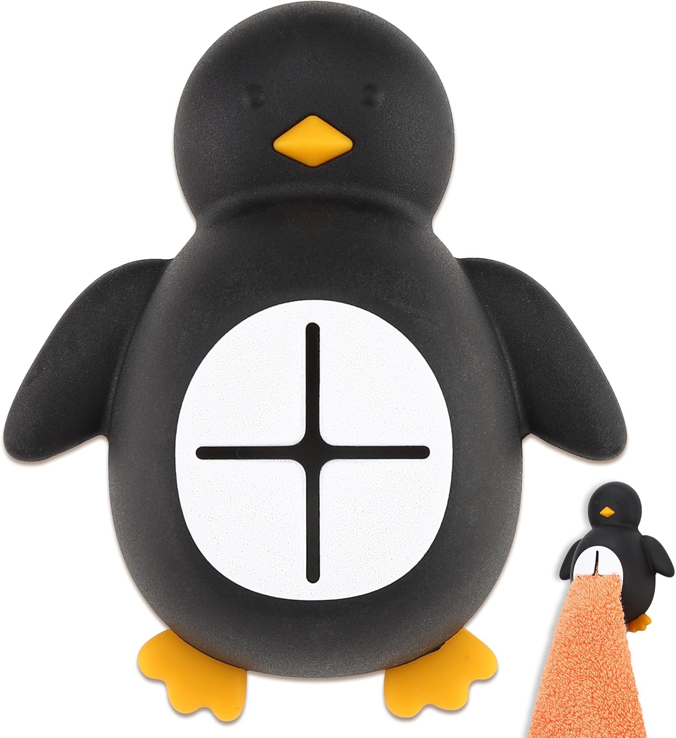Penguin Silicone Kitchen Towel Hook, Cute Adhesive Push Pull Holder for Dish Rags, Hand Towels, Gloves, Sponge, Bathroom & Kitchen Wall Hooks, Gift for Women Men Friends Home Decor - FGD525