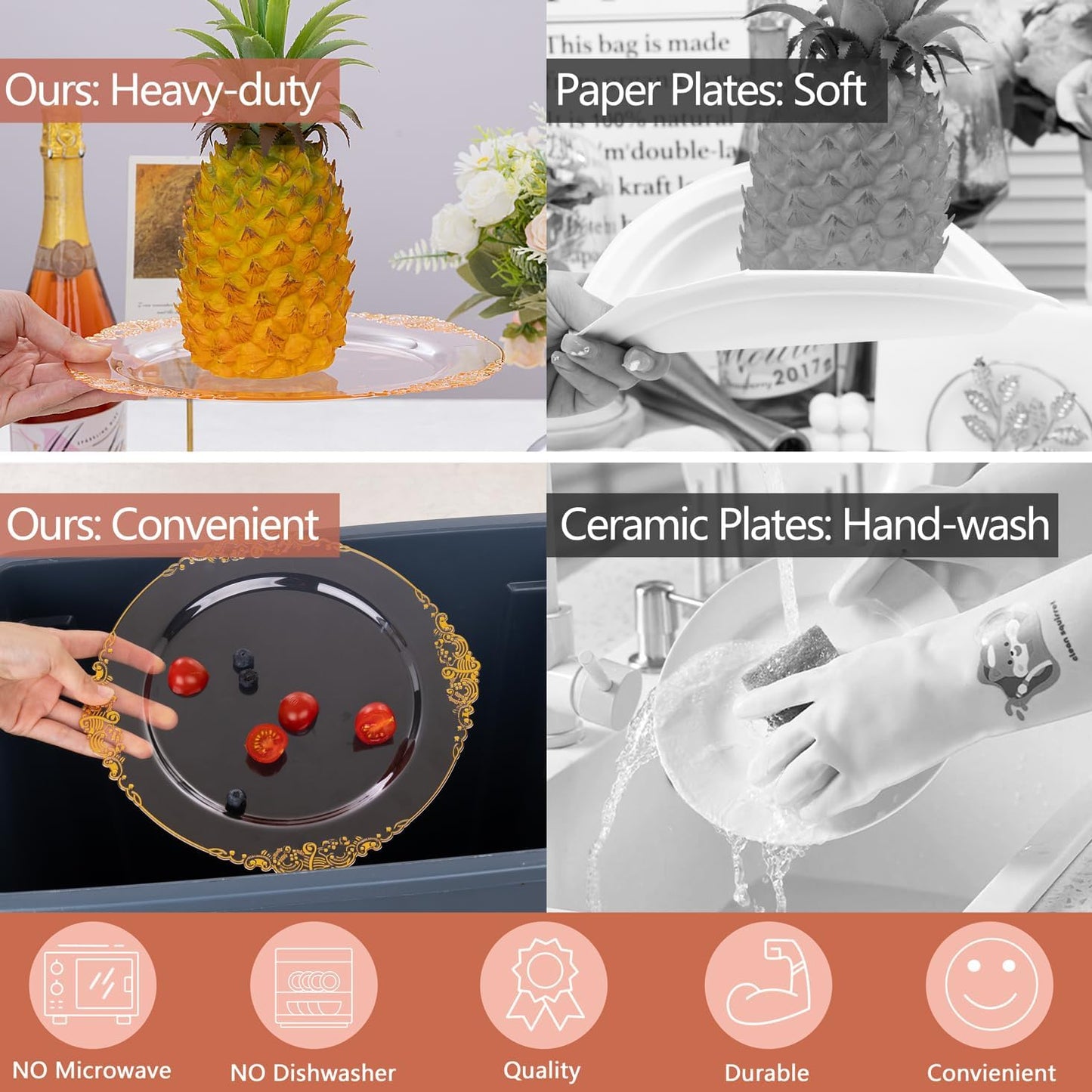 Hioasis 175pcs Clear Pink Plastic Plates - Elegant Disposable Dinnerware Set Suitable for 25 Guests Include 10.25" Dinner & 7.5" Dessert Plates, Cutlery, Napkins, Cups for Party & Wedding