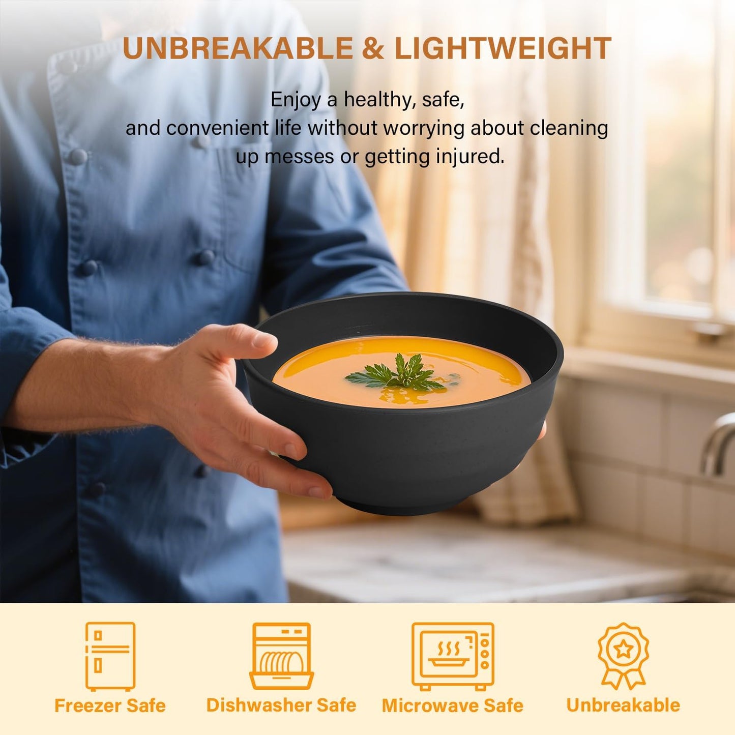 Homienly 60 OZ Salad Bowls,Large Soup Bowls Set of 8,Wheat Straw Bowl Sets,Unbreakable Large Serving Bowls,Big Cereal Bowl for Kitchen, Salad, Soup, Microwave and Dishwasher Safe Bowl - Black