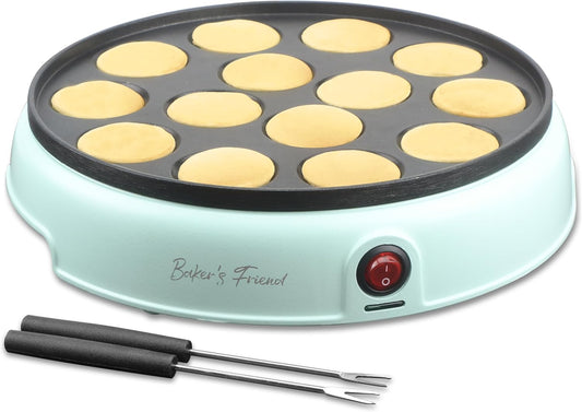Baker's Friend Mini Pancakes Maker Machine, Dutch Mini Pancake Griddle, 14 Holes Electric Poffertjes Pan, Ideal for Breakfast, Snacks, Desserts & More