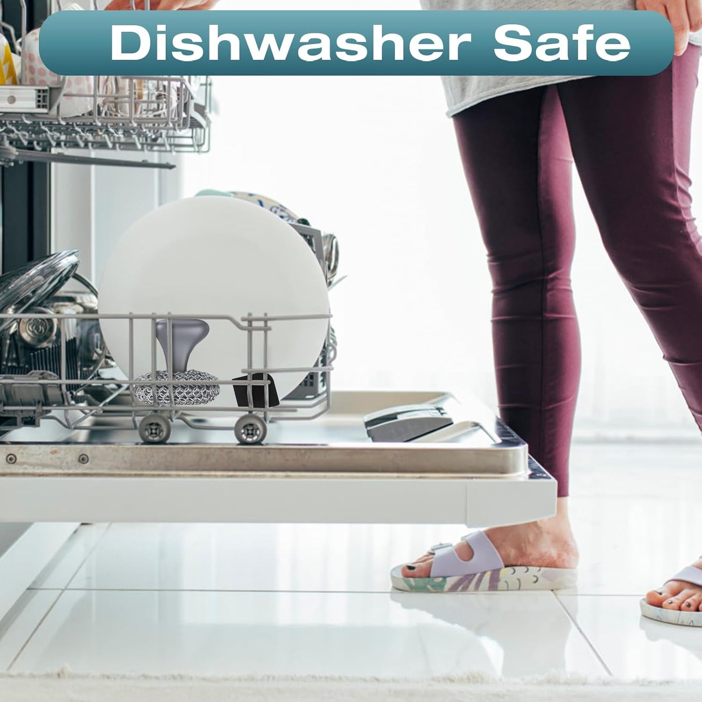 Cast Iron Scrubber, Cast Iron Cleaner with Pan Scraper, Chainmail Scrubber for Cleaning Dishes, Stock Pots, Pans, Griddles, Grills - Dish Scouring Pad Dishwasher Safe Cleaning Kit, Black