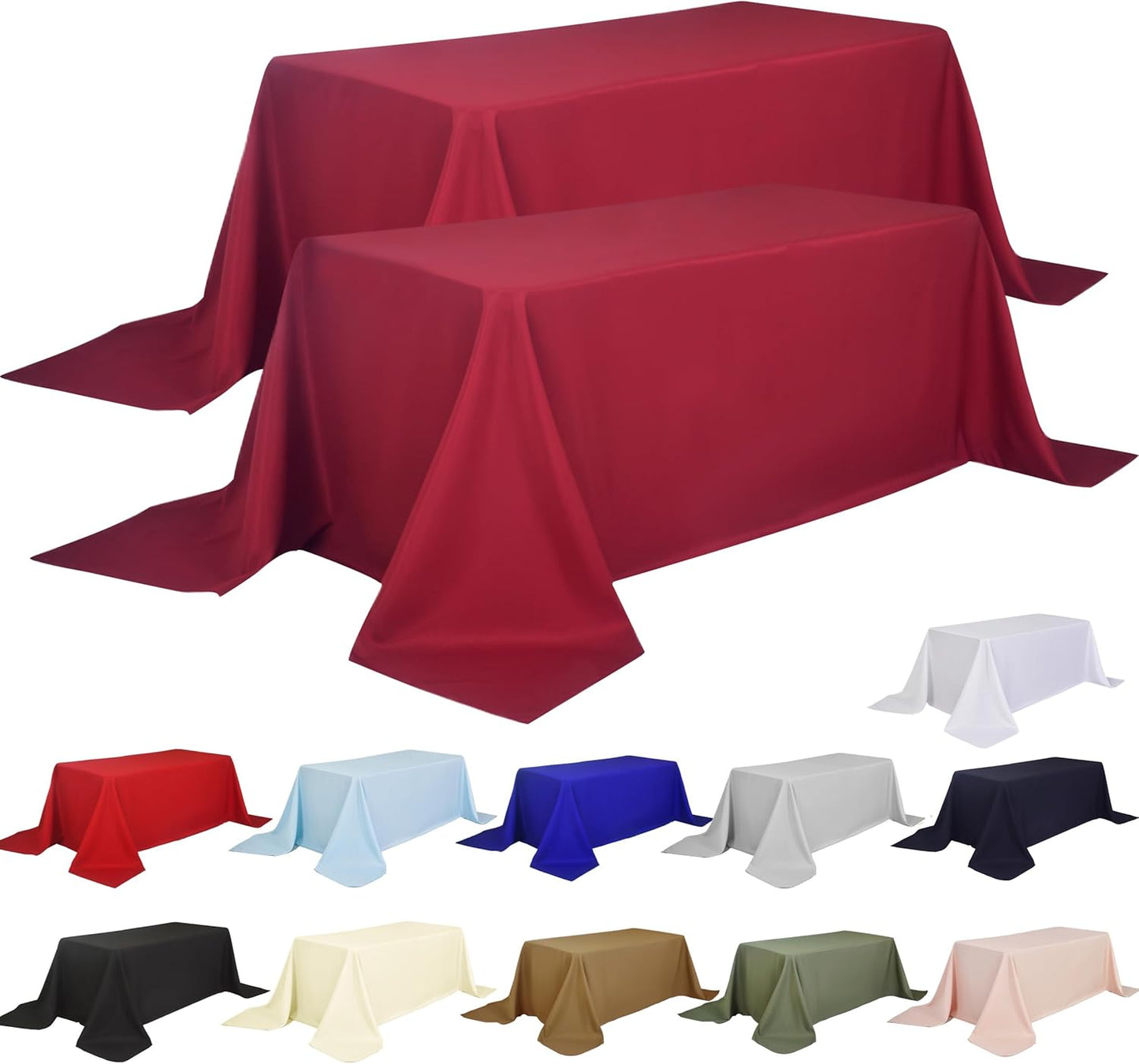 2-Pack 90x156 inch Burgundy Table Cloths, Solid Stain and Wrinkle Resistant Oblong Tablecloth, Premium Plain Weave Polyester Fabric Rectangle Table Linen Covers for Hotel, Banquet