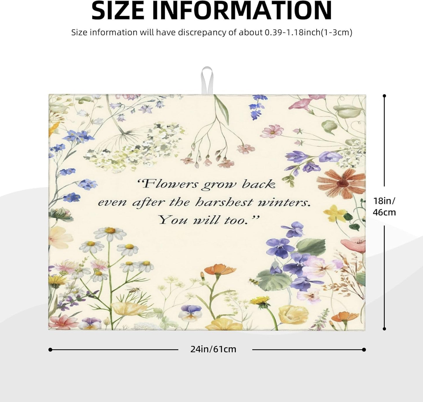 Inspirational Flower Language Dish Drying Mat 18x24 Inch, Microfiber Absorbent Fast Dry Mat Daisy Floral Large Dish Mat Drying Kitchen Mat, Kitchen Drying Pad for Kitchen Counter Decor