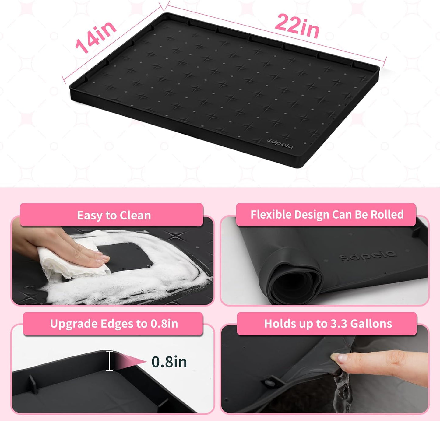 Sdpeia Under Sink Mat for [22" x 14"] Cabinet, Upgraded Silicone Waterproof Mat Kitchen Cabinet Liner Cabinet Protector Kitchen Organizers and Storage