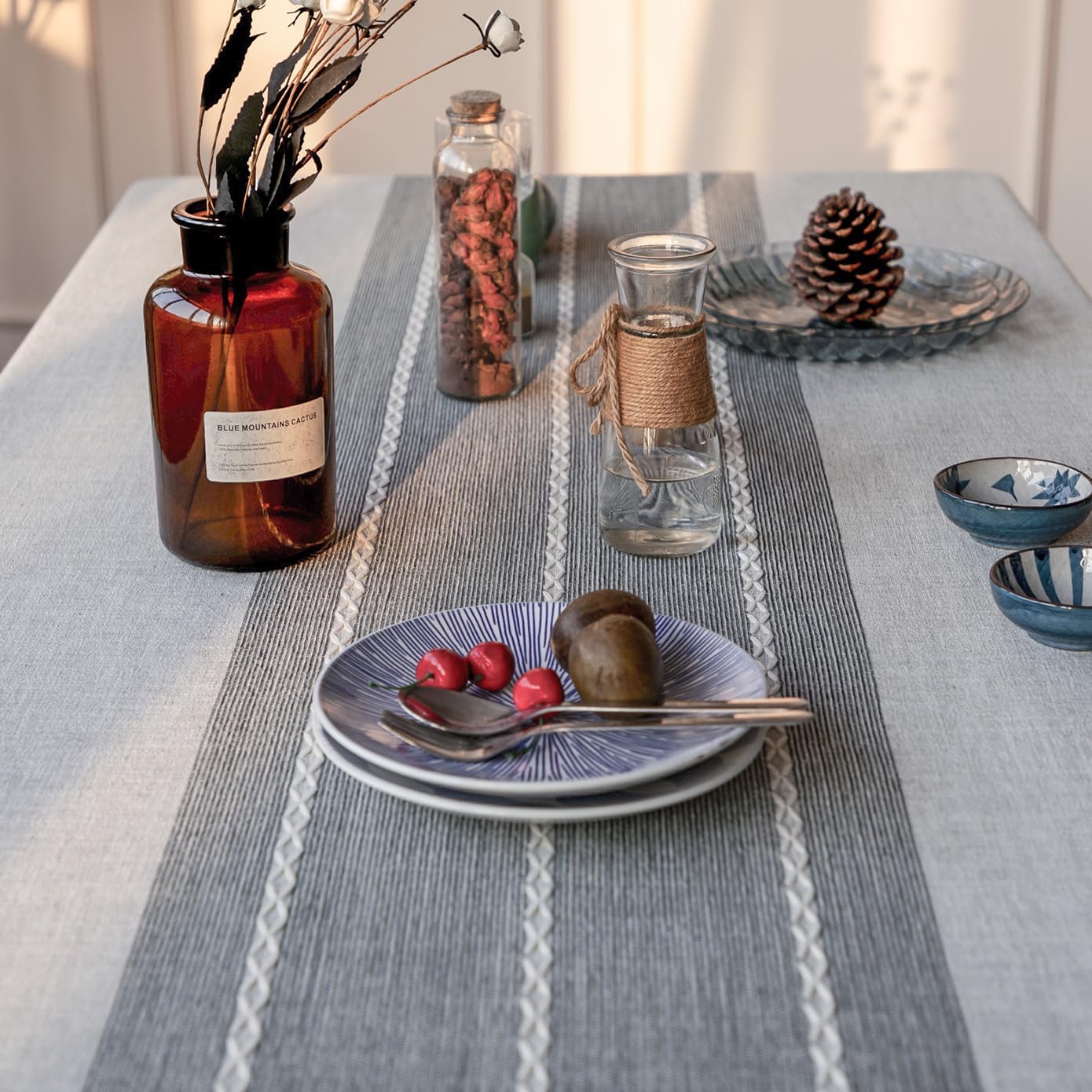 Deep Dream Tablecloth, Embroidered Waterproof Table Cloth Cotton Linen Wrinkle Free Anti-Fading Tablecloths Washable Dust-Proof Table Cover for Kitchen Dinning Party Christmas, 55 x 55 Inch - New Gray