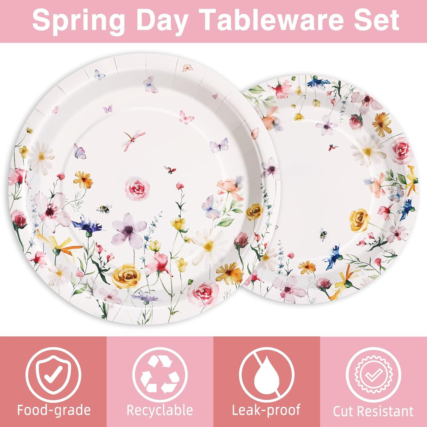 Wildflower Party Supplies Decorations 175PCS Floral Paper Plates and Napkins, Tea Party Plates and Cups Disposable Dinnerware Sets for Spring Butterfly Birthday Decorations, Serves 25
