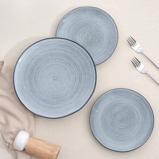 famiware Plates and Bowls Sets for 4, 12 Pieces Stoneware Dinnerware Sets, Dishes Set, Reactive Glaze Dishware Sets, Dishwasher & Microwave Safe, Tempus Series - Pearl Blue