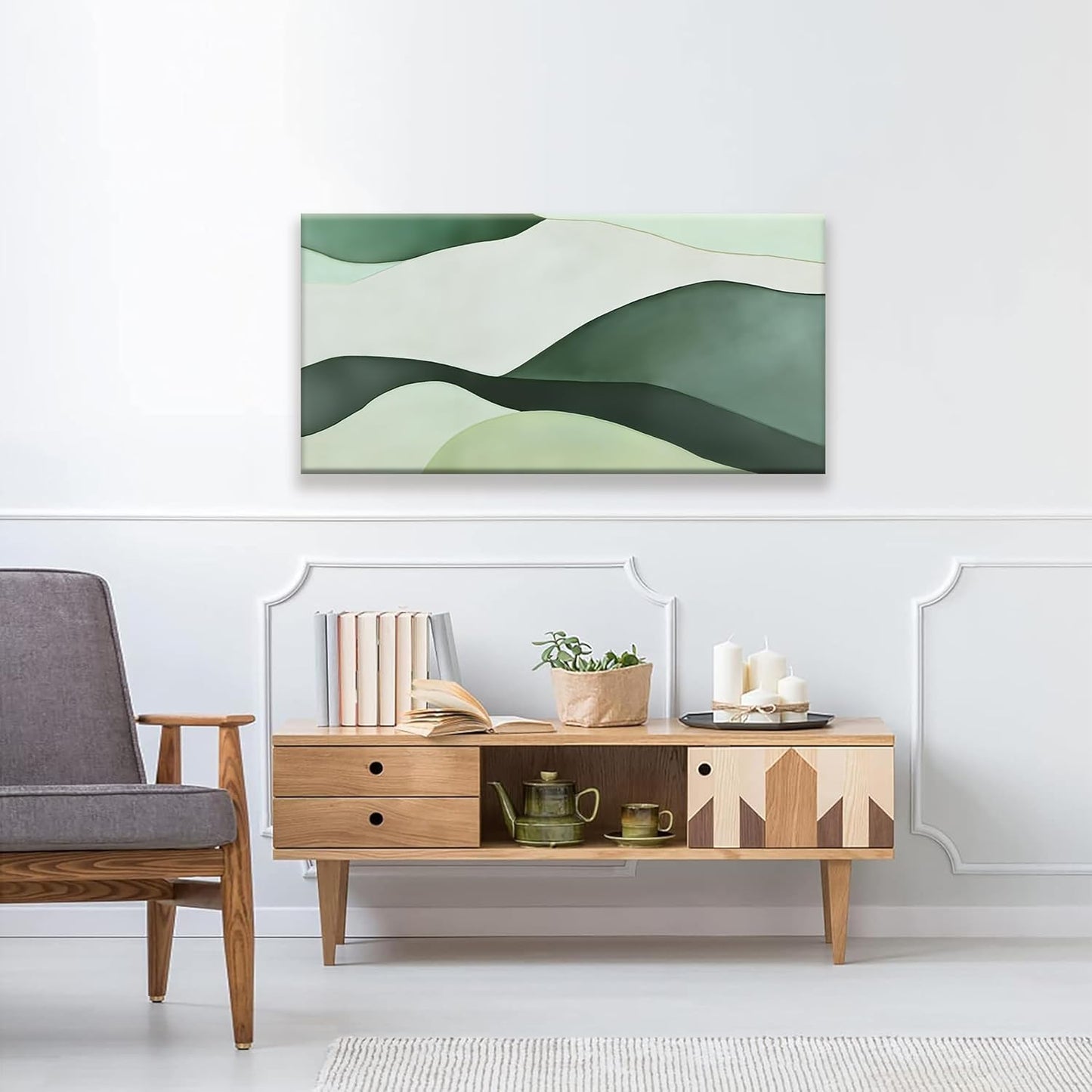 Suconvng Abstract Canvas Art Wall Decor Green White Wall Art Irregular Shapes Painting Abstract Art Prints Minimalist Decor Artwork For Bedroom Kitchen Office Bathroom Wall Art 20"×40"